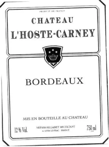 Chateau L Hoste-Carney est une marque déposée par SCI NEESER-HILLAIRET