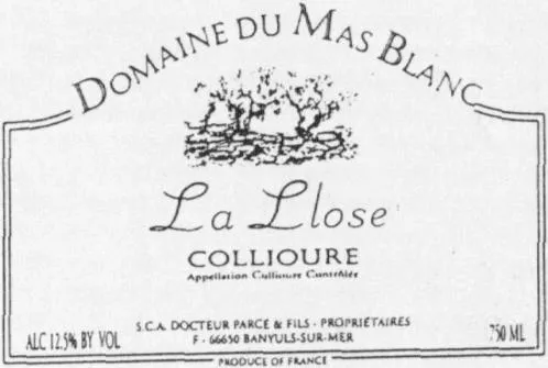 Domaine Du Mas Blanc La Close est une marque déposée par SCEA PARCE ET FILS