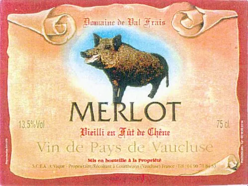 Domaine De Val Frais Merlot Vieilli En Fût De Chêne Vin De Pays De Vaucluse est une marque déposée par ANDRE VAQUE
