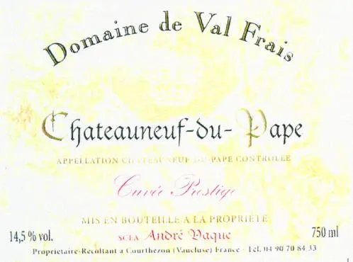 Domaine De Val Frais Chateauneuf-Du-Pape est une marque déposée par ANDRE VAQUE