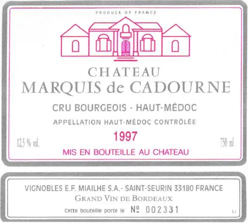 Chateau Marquis Cadourne est une marque déposée par VIGNOBLES E.F. MIAILHE