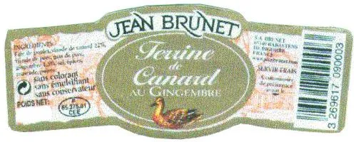 Jean Brunet Terrine De Canard Au Gingembre est une marque déposée par CONSERVERIE DU SUD
