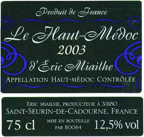 Le Haut-Médoc 2003 D'eric Miailhe est une marque déposée par VIGNOBLES E.F. MIAILHE