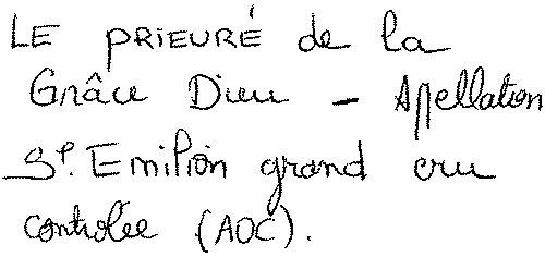 Le Prieuré De La Grâce Dieu – Appellation St Emilion Grand Cru Controlée (Aoc). est une marque déposée par SCEA DE LA GRACE DIEU