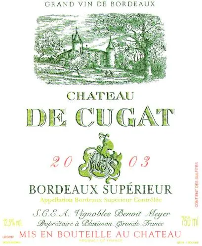 Chateau De Cugat est une marque déposée par SCEA DES VIGNOBLES BENOIT MEYER