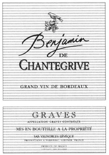 Benjamin De Chantegrive est une marque déposée par VIGNOBLES LEVEQUE