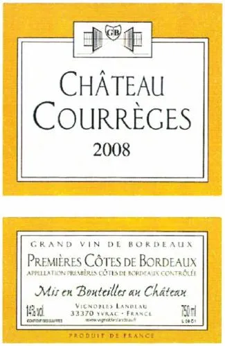 Château Courrèges 2008 est une marque déposée par SCEA VIGNOBLES LANDEAU