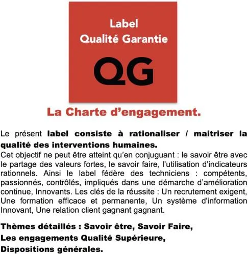 Label Qualite Garantie Qg La Charte D Engagement. est une marque déposée par ICOD IMAGINER CONCEVOIR ORGANISER DEVELOPPER (ICOD)