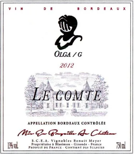 Le Comte Olga /G 2012 est une marque déposée par SCEA DES VIGNOBLES BENOIT MEYER