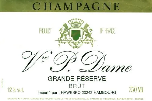 Vve P. Dame est une marque déposée par UNION AUBOISE VIGNERONS EN CHAMPAGNE (UAVC)
