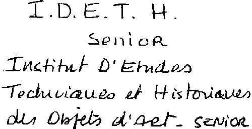 I.d.e.t.h. Senior Institut D'etudes Techniques Et Historiques Des Objets D'art-Senior est une marque déposée par GROUPE EAC - ING (EAC)
