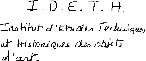 I.d.e.t.h. Institut D'etudes Techniques Et Historiques Des Objets D'art est une marque déposée par GROUPE EAC - ING (EAC)