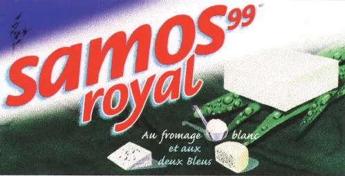 Samos 99 Royal Au Fromage Blanc Et Aux Deux Bleus est une marque déposée par SOCIETE PAR ACTIONS SIMPLIFIEE DES FERMIERS REUNIS (S.A.S.F.R.)