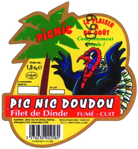 Picnic Le Plaisir Du Gout Completement Dinde ! Pic Nic Doudou est une marque déposée par SOCIETE AUBRET