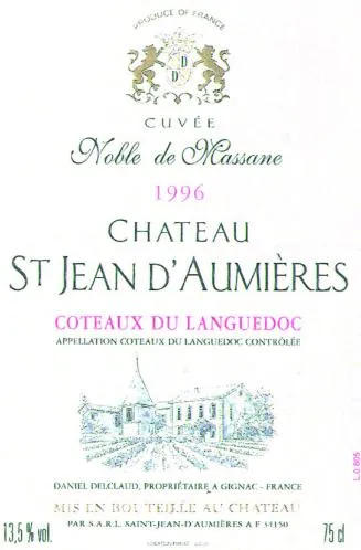 Dd Cuvee Noble De Massane Chateau St Jean D'aumieres est une marque déposée par DELCLAUD DANIEL