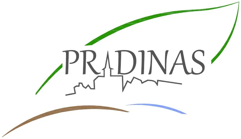 Voici le logo de la marque COMMUNE DE PRADINAS qui représente son identité graphique.