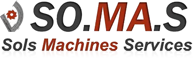 Voici le logo de la marque SO.MA.S - SOLS MACHINES SERVICES qui représente son identité graphique.