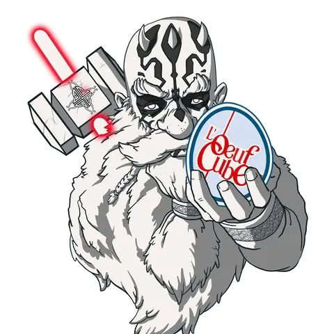 Voici le logo de la marque L'OEUF CUBE qui représente son identité graphique.