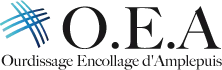 Voici le logo de la marque OURDISSAGE ENCOLLAGE D'AMPLEPUIS - O.E.A qui représente son identité graphique.