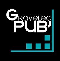 Voici le logo de la marque GRAVELEC PUB qui représente son identité graphique.