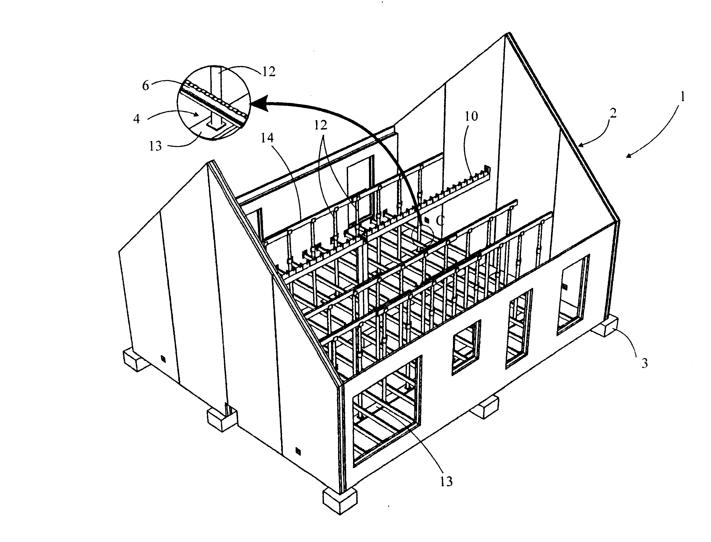 Procede de construction d'un batiment, element prefabrique pour la mise en oeuvre dudit procede et batiment obtenu
