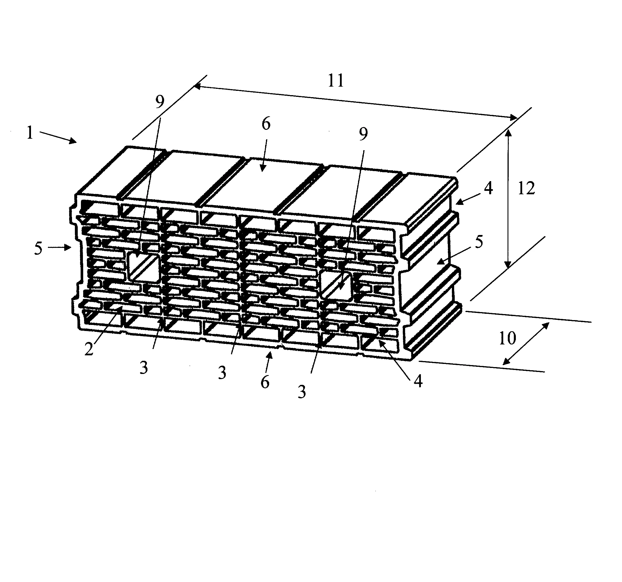 Bloc de construction a rangees d'alveoles debouchantes multiples