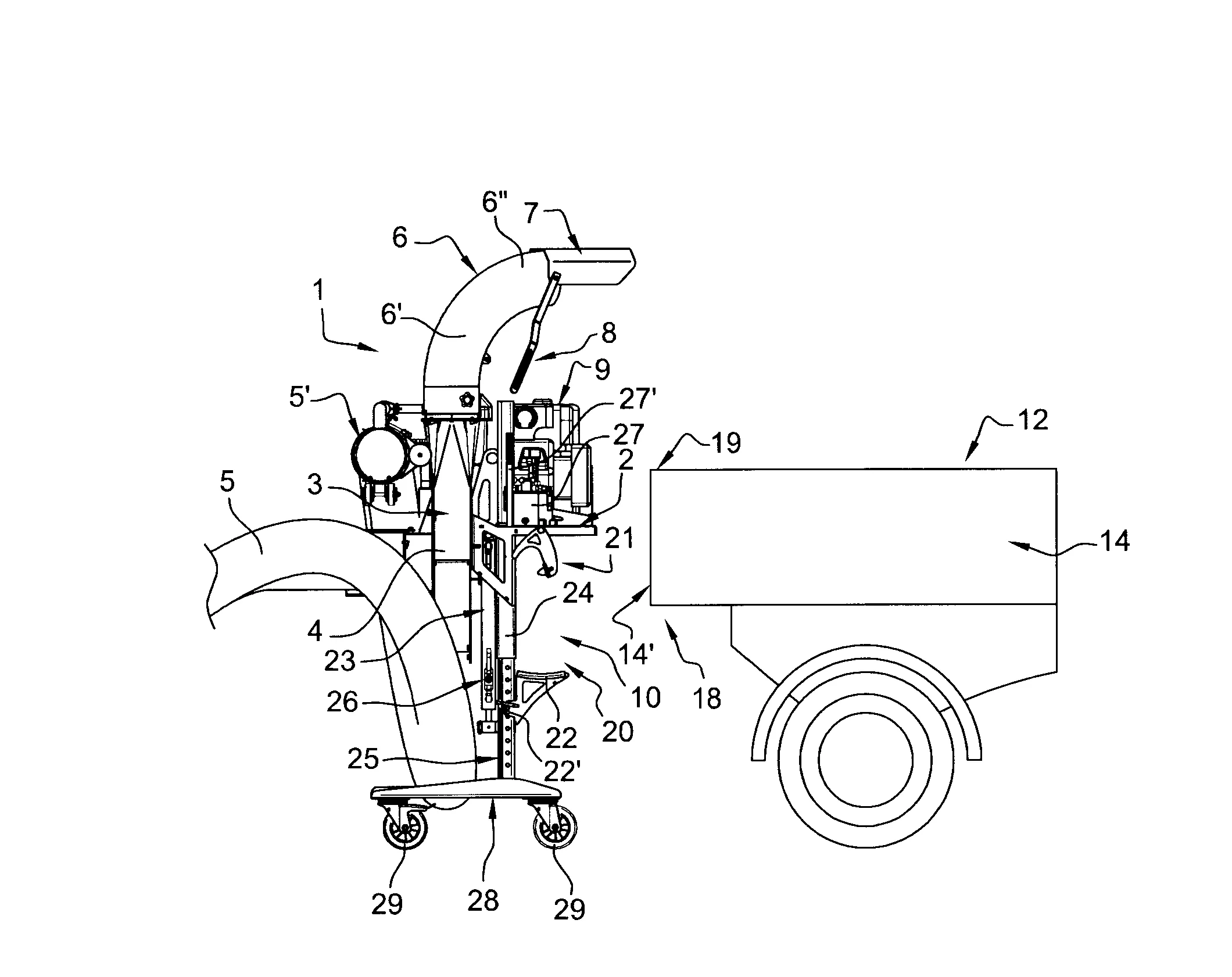 Dispositif aspirateur de dechets vegetaux ou autres equipe de moyens de fixation sur une ridelle de benne