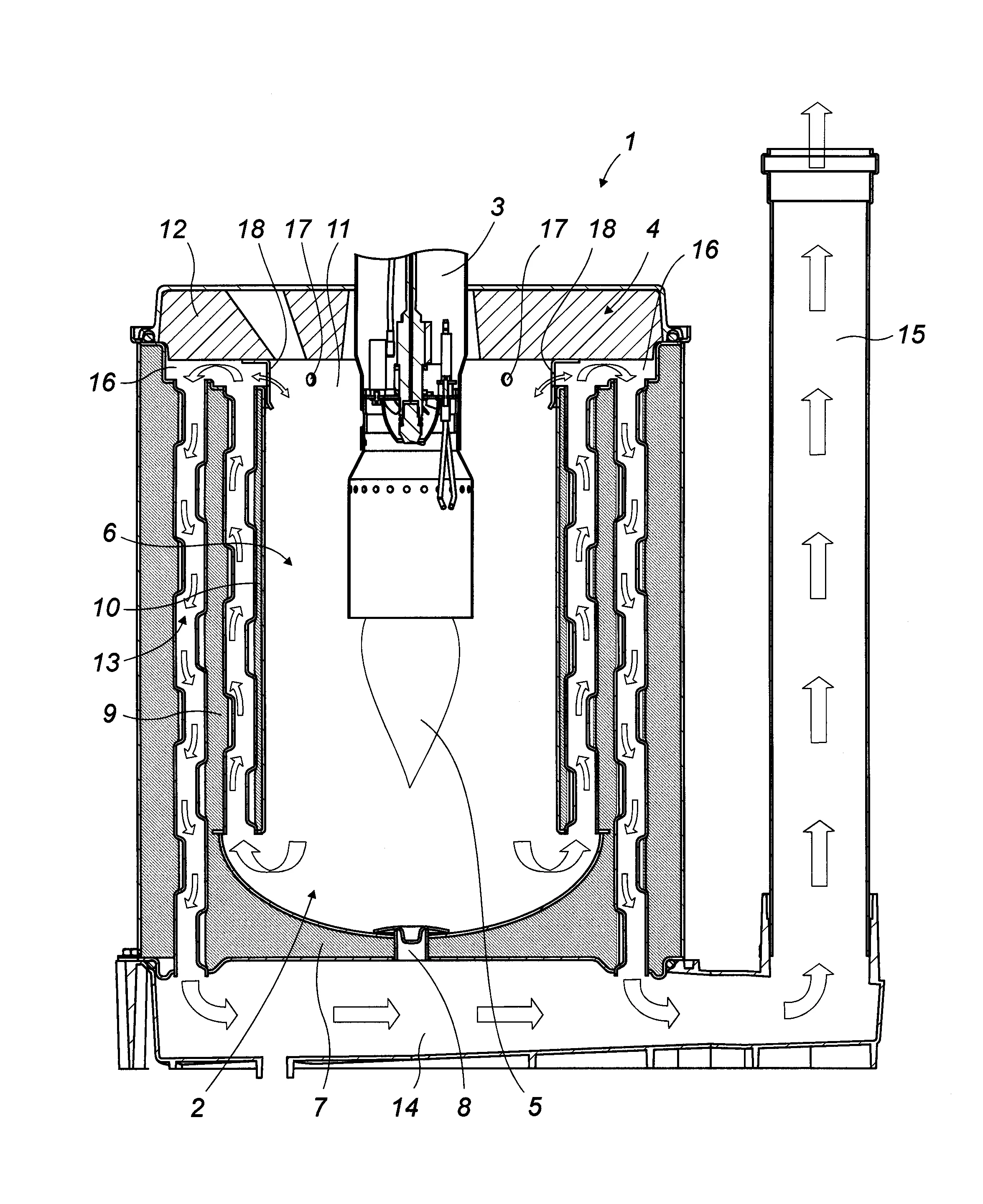 Chaudiere a communication aeraulique entre la chambre de combustion et l'echangeur permettant d'eviter la resonance du bruleur
