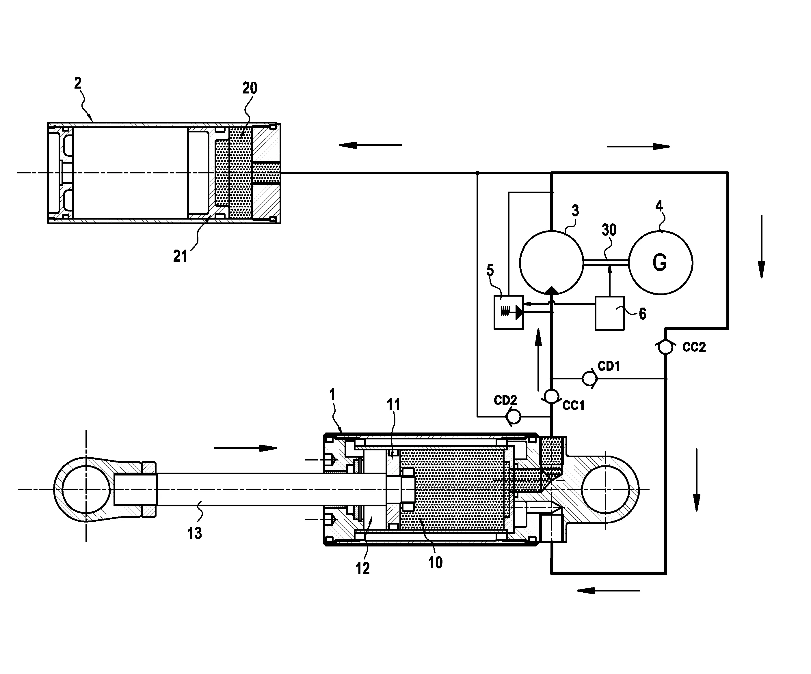 Amortisseur hydraulique a recuperation d'energie