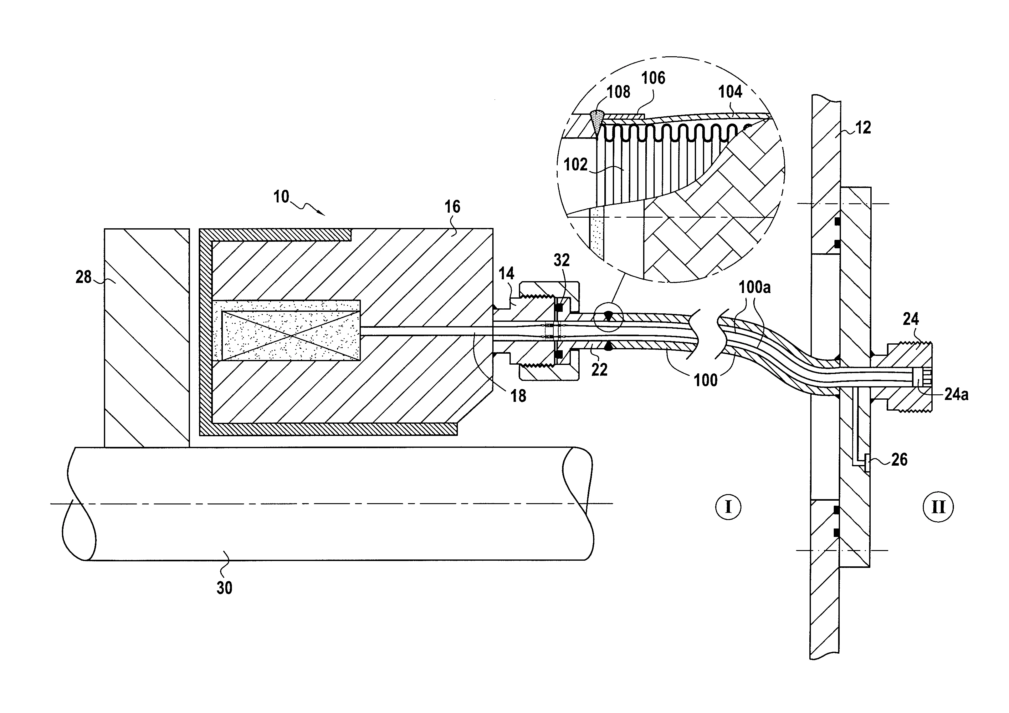 Machine tournante pressurisee a conduit flexible d'alimentation electrique