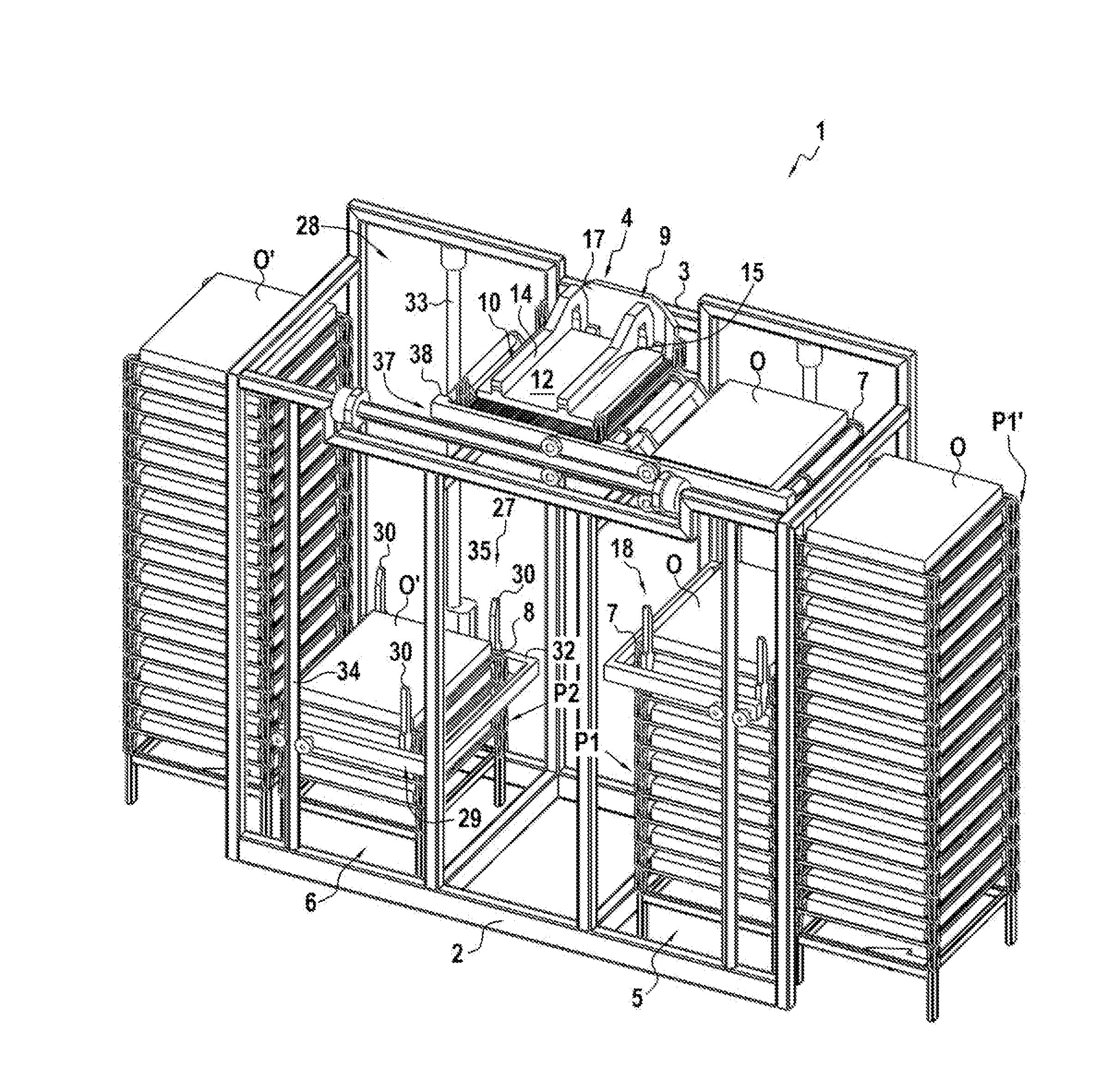 Machine de retournement automatique d'objets conditionnes sur claies