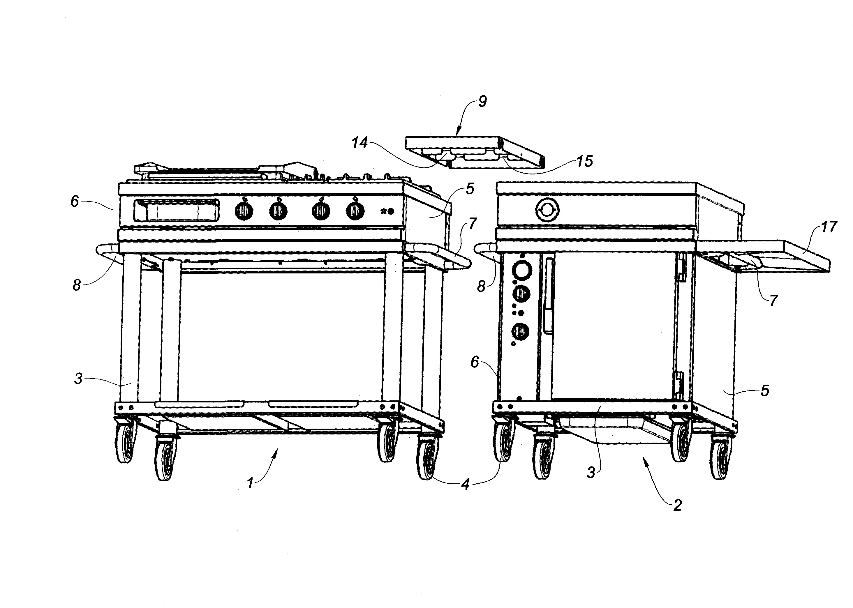 Dispositif de liaison ou d'extension pour modules de preparation et de cuisson