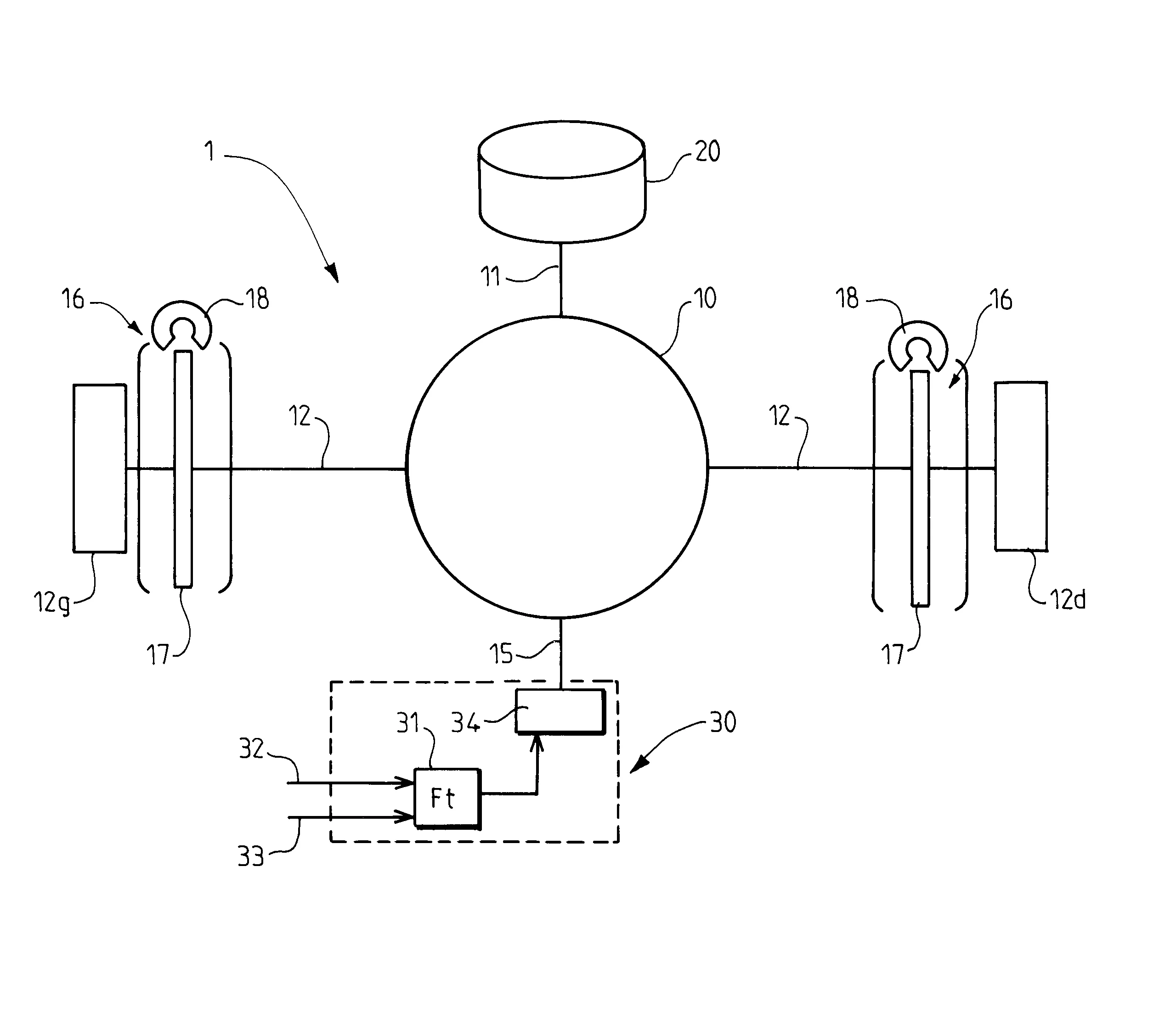 Systeme de transmission a differentiel de type a arbre neutre comportant un dispositif de freinage regeneratif