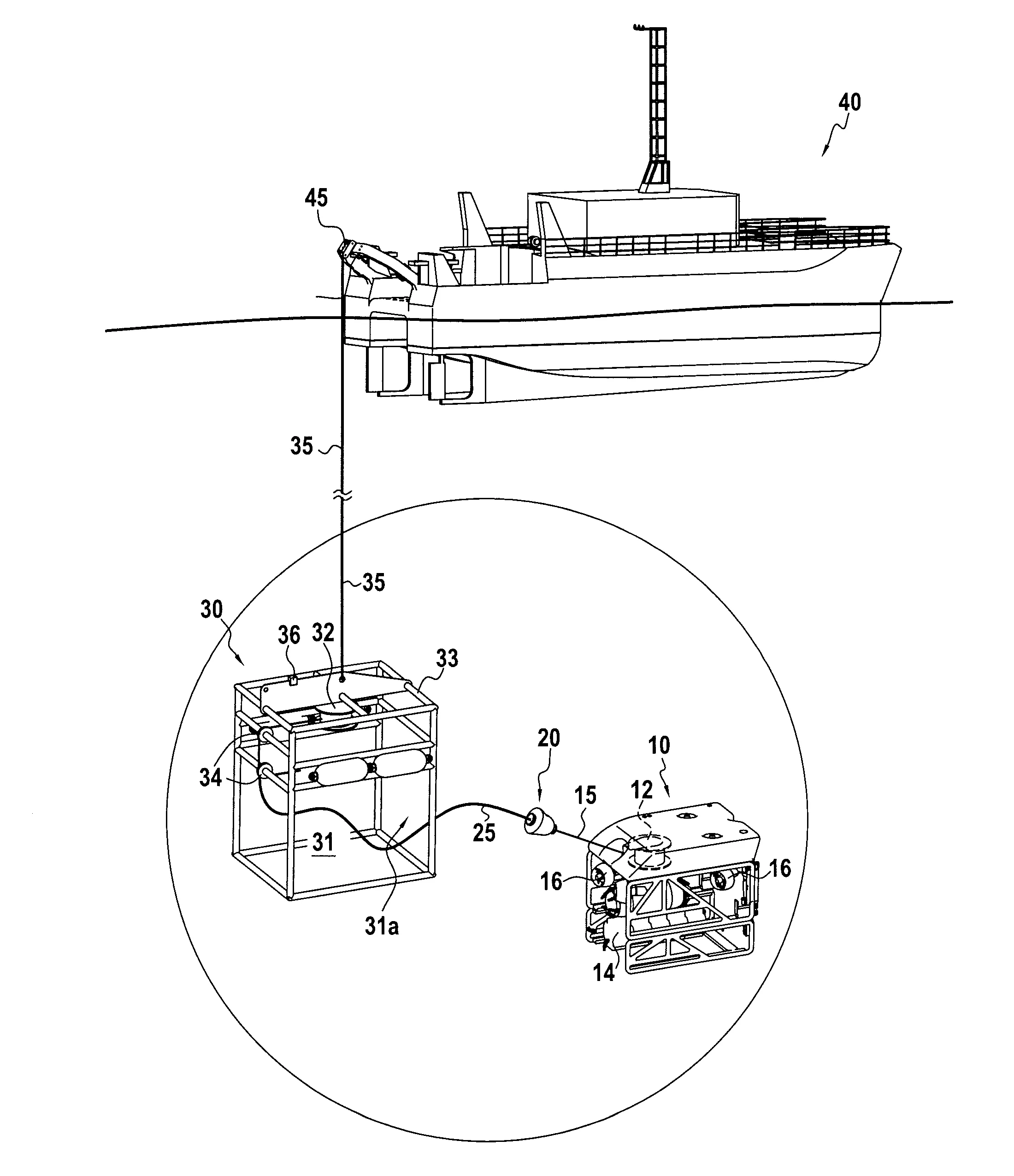 Systeme comprenant un engin sous-marin et une base situee en surface