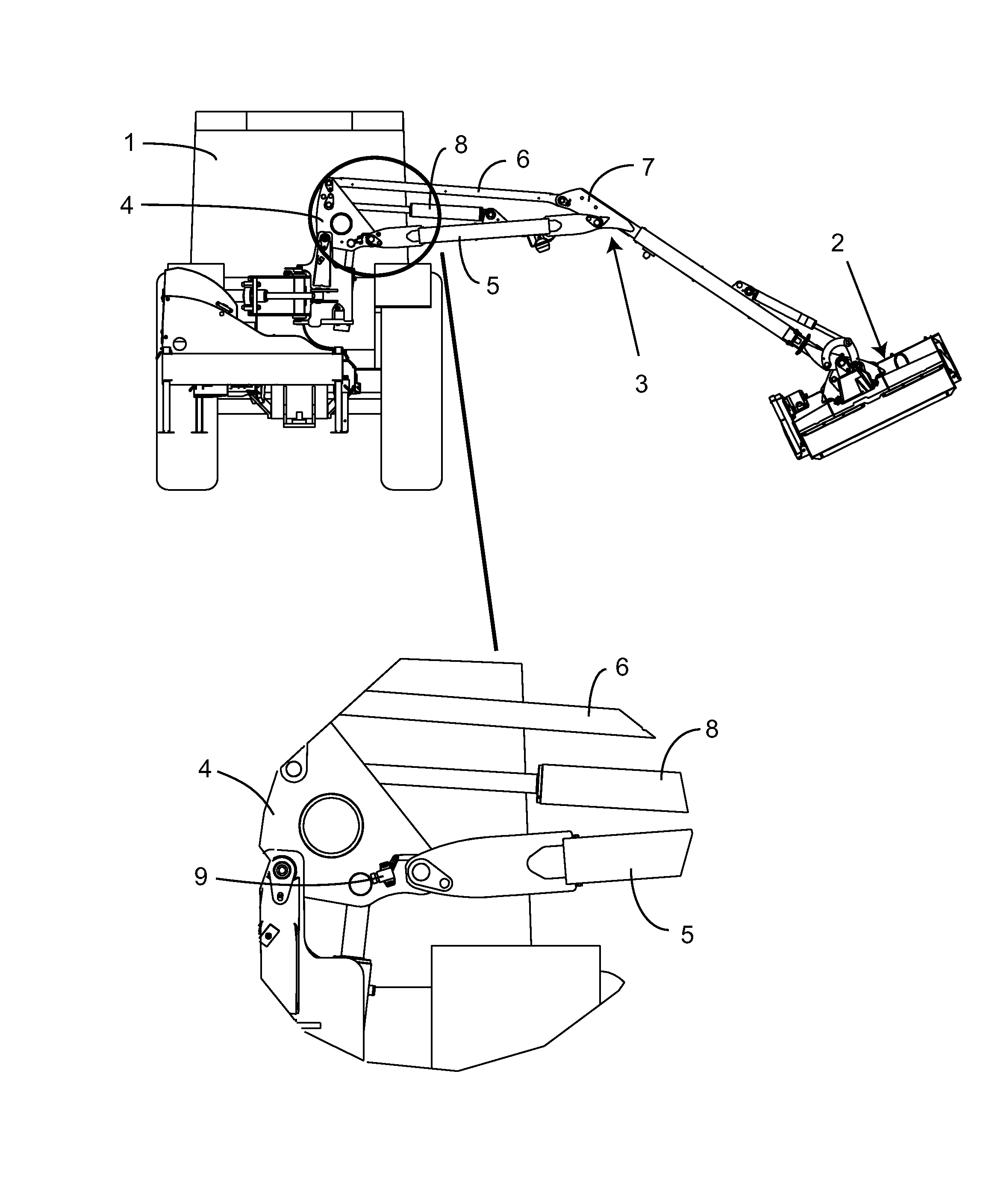 Faucheuse-debroussailleuse avec des verins hydrauliques a gestion electronique