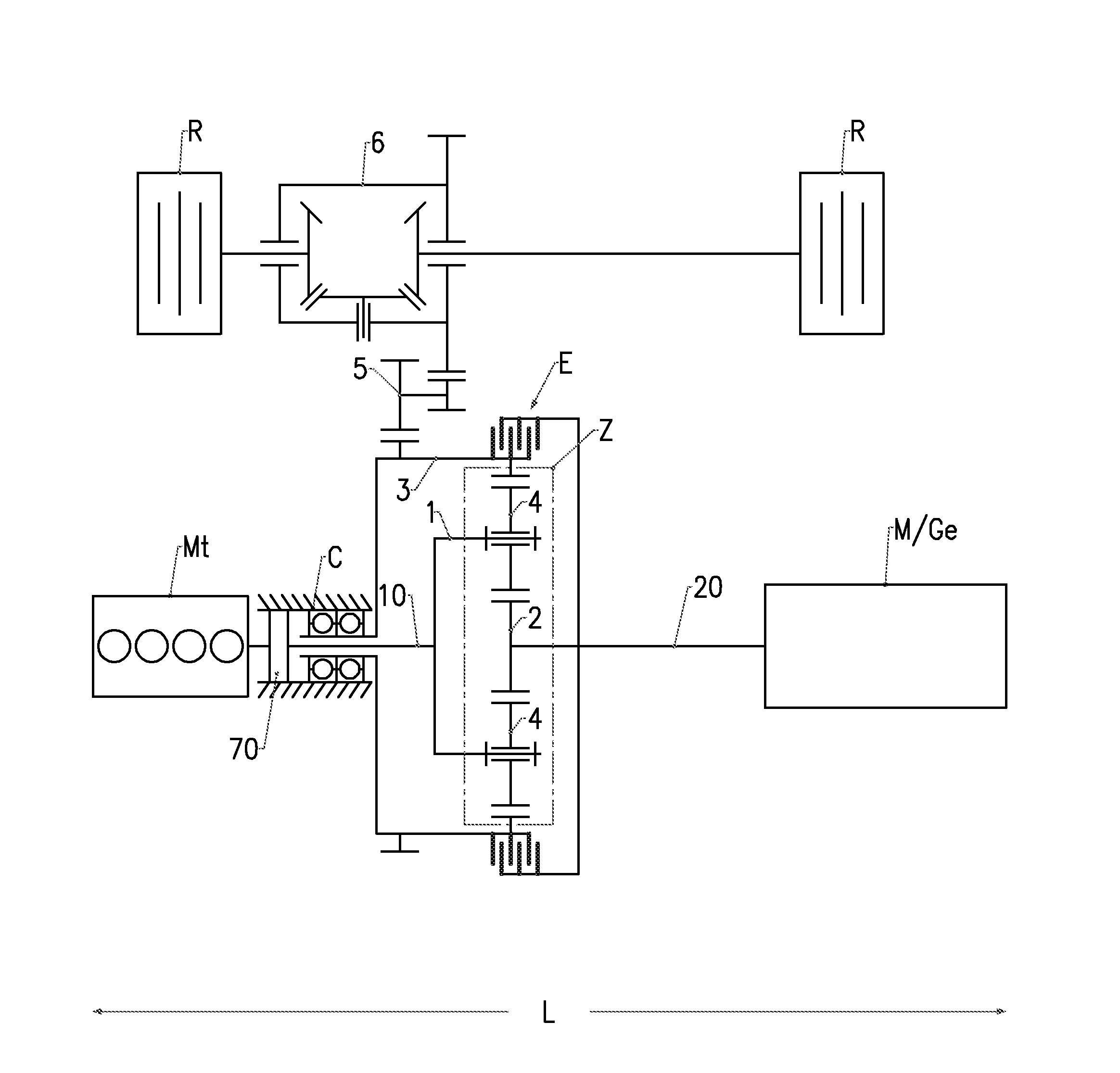 Vehicule hybride integrant un groupe motopropulseur hybride transversal.