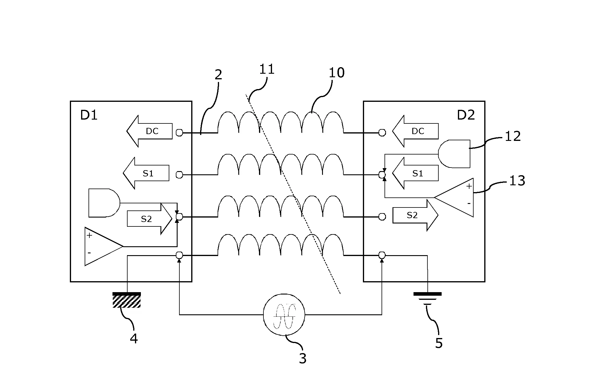 Dispositif et procede d'interconnexion de systemes electroniques a des potentiels de reference differents