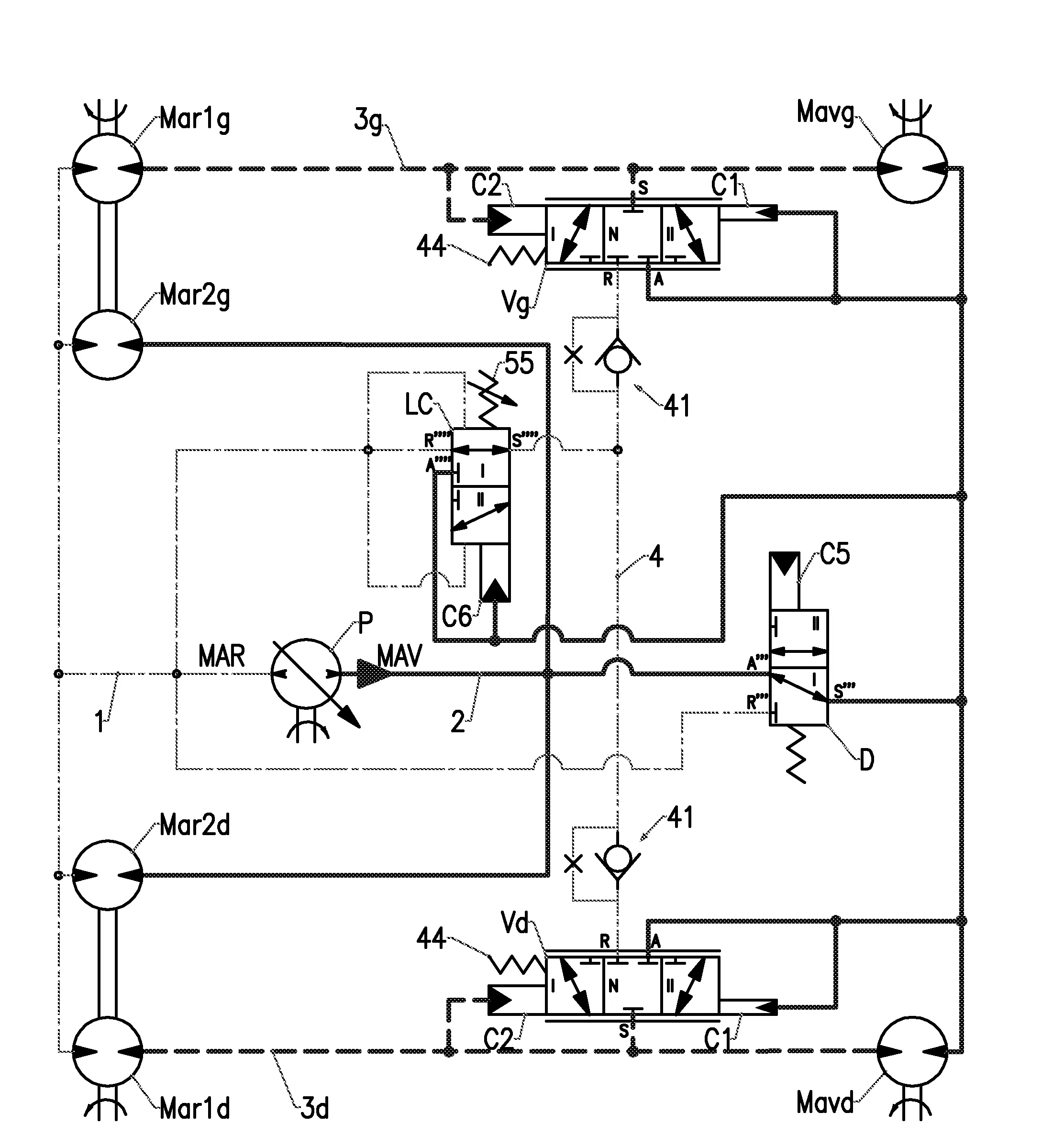 Dispositif de transmission hydrostatique d'un engin mobile, equipe d'une valve de controle de la pression.