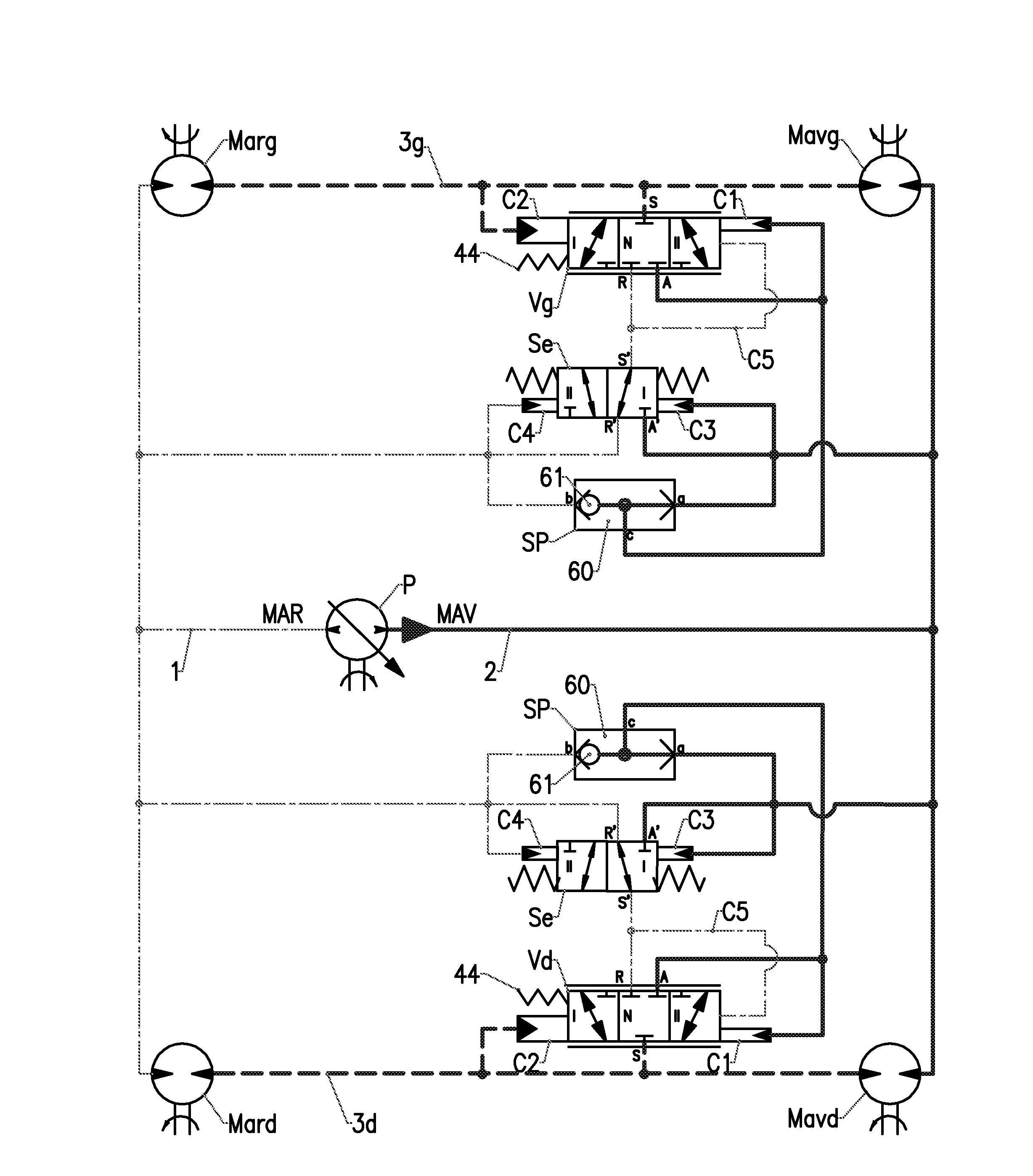 Dispositif de transmission hydrostatique d'un engin mobile, equipe d'une valve de controle de la pression et d'un selecteur.