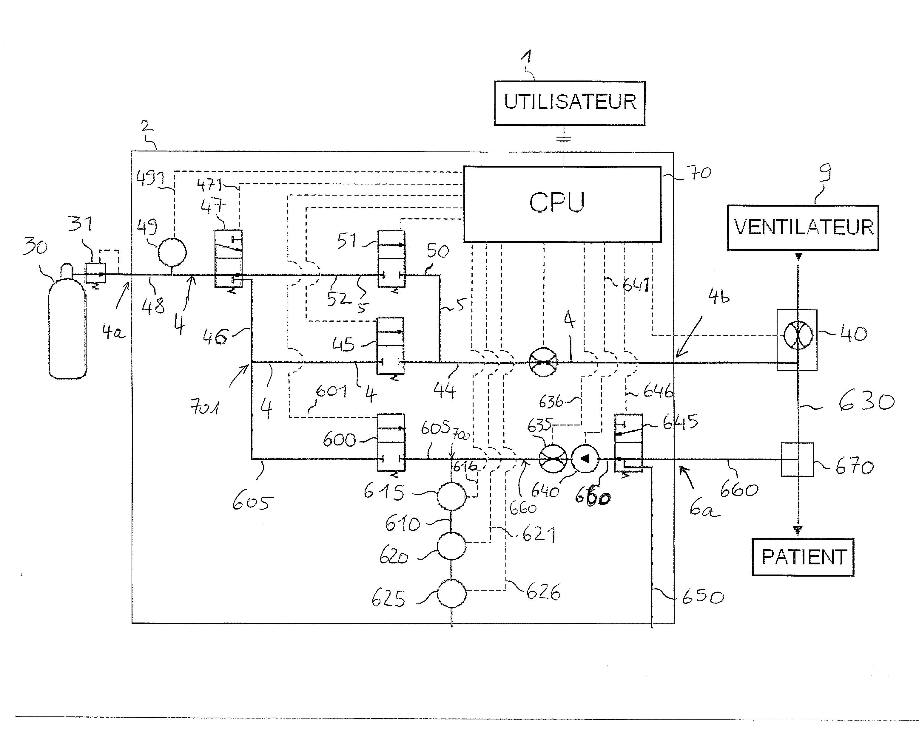 Appareil de distribution de no avec ligne de calibration integree et installation associee