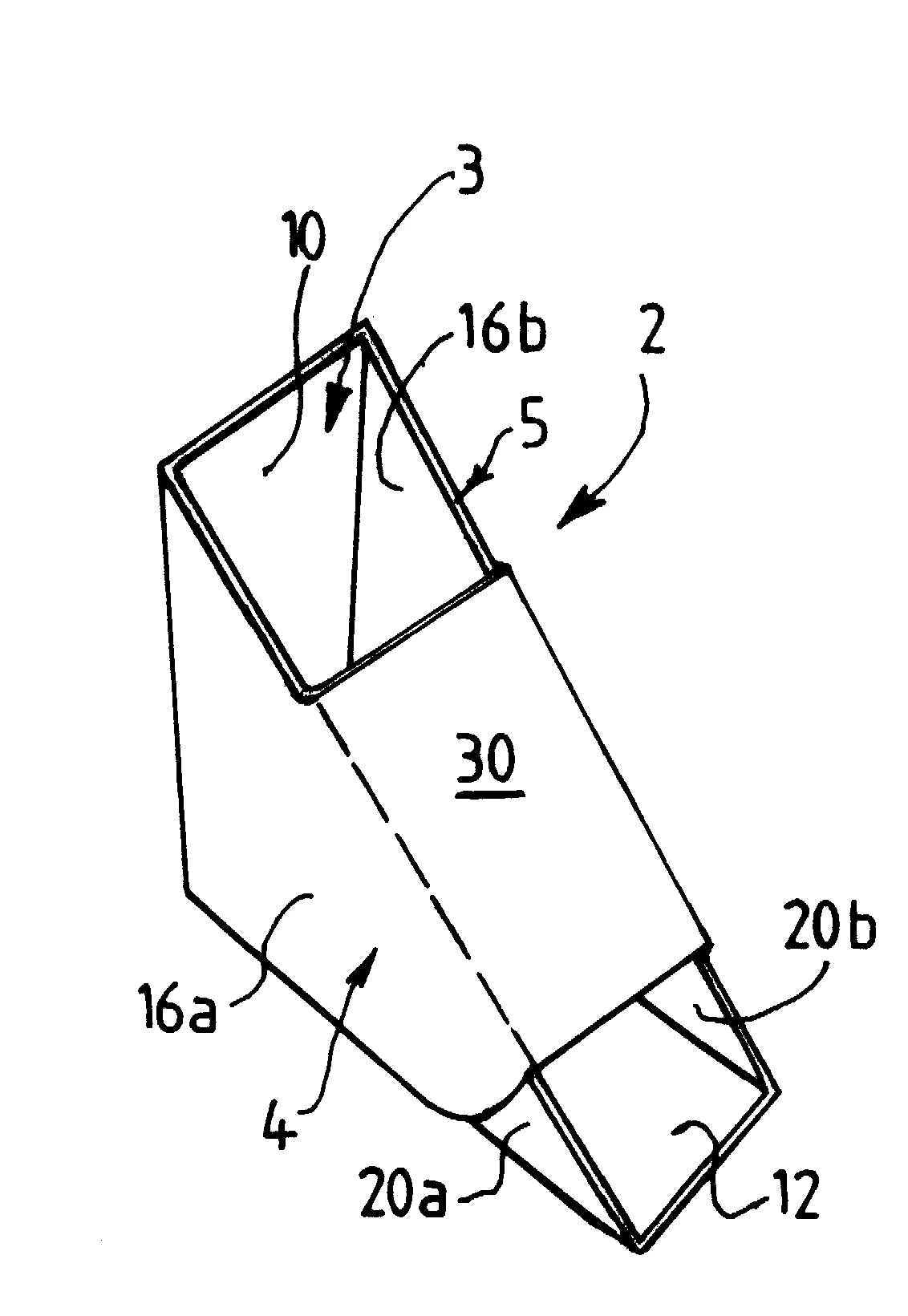 Emballage de forme prismatique a base triangulaire renforce et flan constitutif