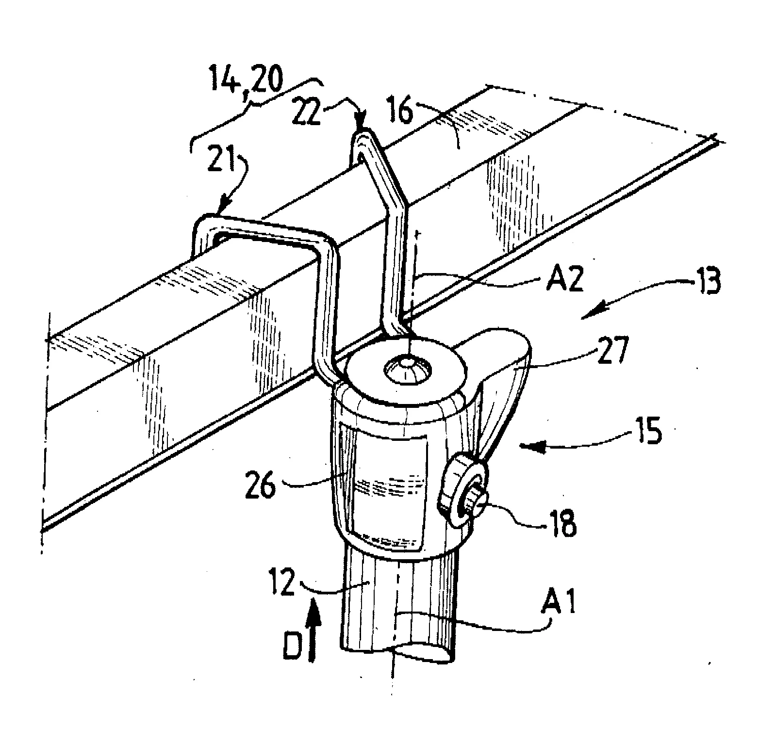 Instrument de fixation a un element allonge pour un dispositif d'echafaudage
