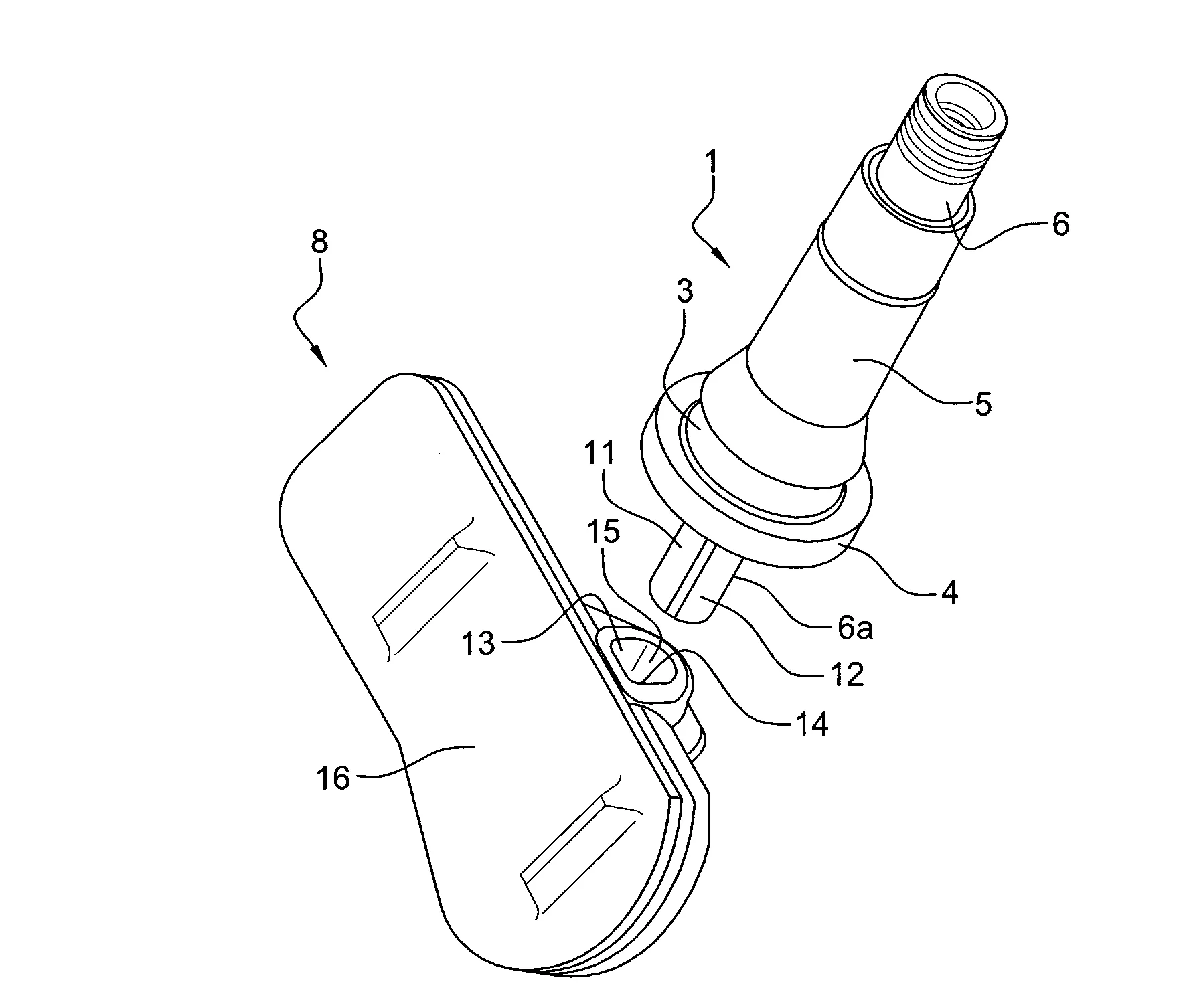 Valve asymetrique pour roue de vehicule associee a un boitier capteur de pression par des moyens d'indexation reciproques