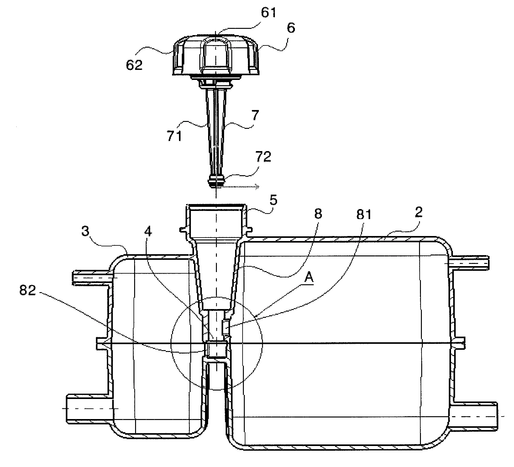 Reservoir de liquide et dispositif de regulation de la phase liquide d'un circuit de refroidissement d'un moteur thermique integrant un tel reservoir