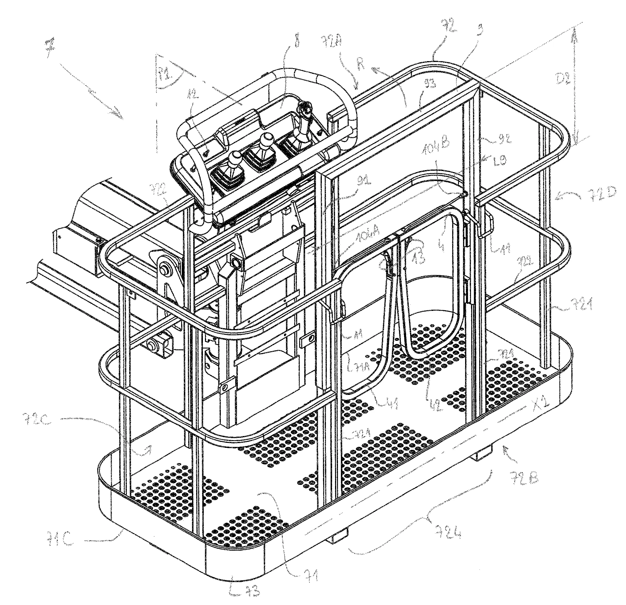 Plateforme de nacelle elevatrice et nacelle elevatrice equipee d'une telle plateforme