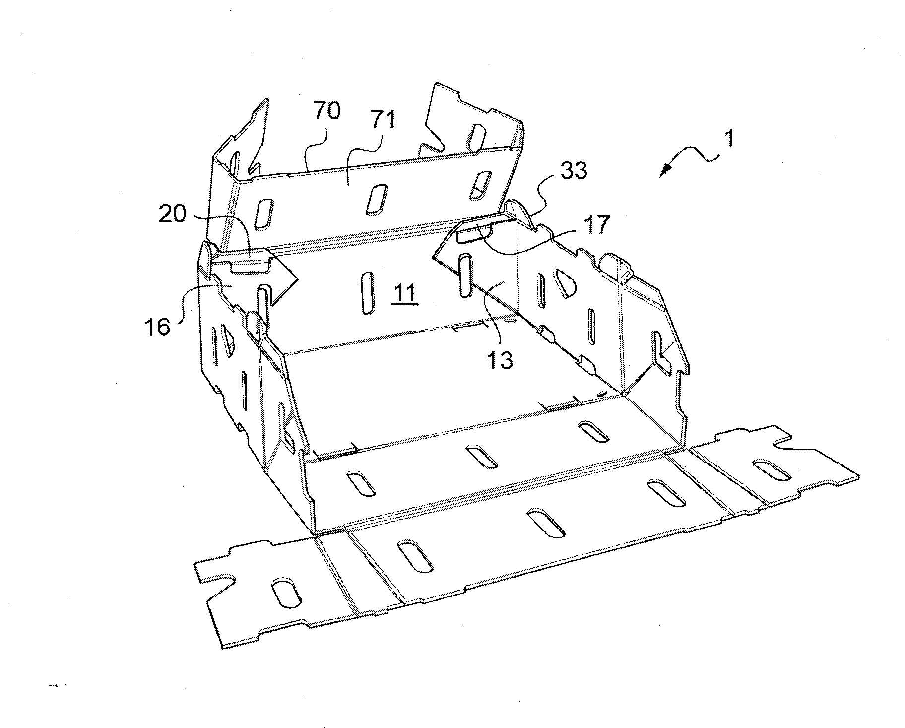 Emballage gerbable de type plateau ou barquette.