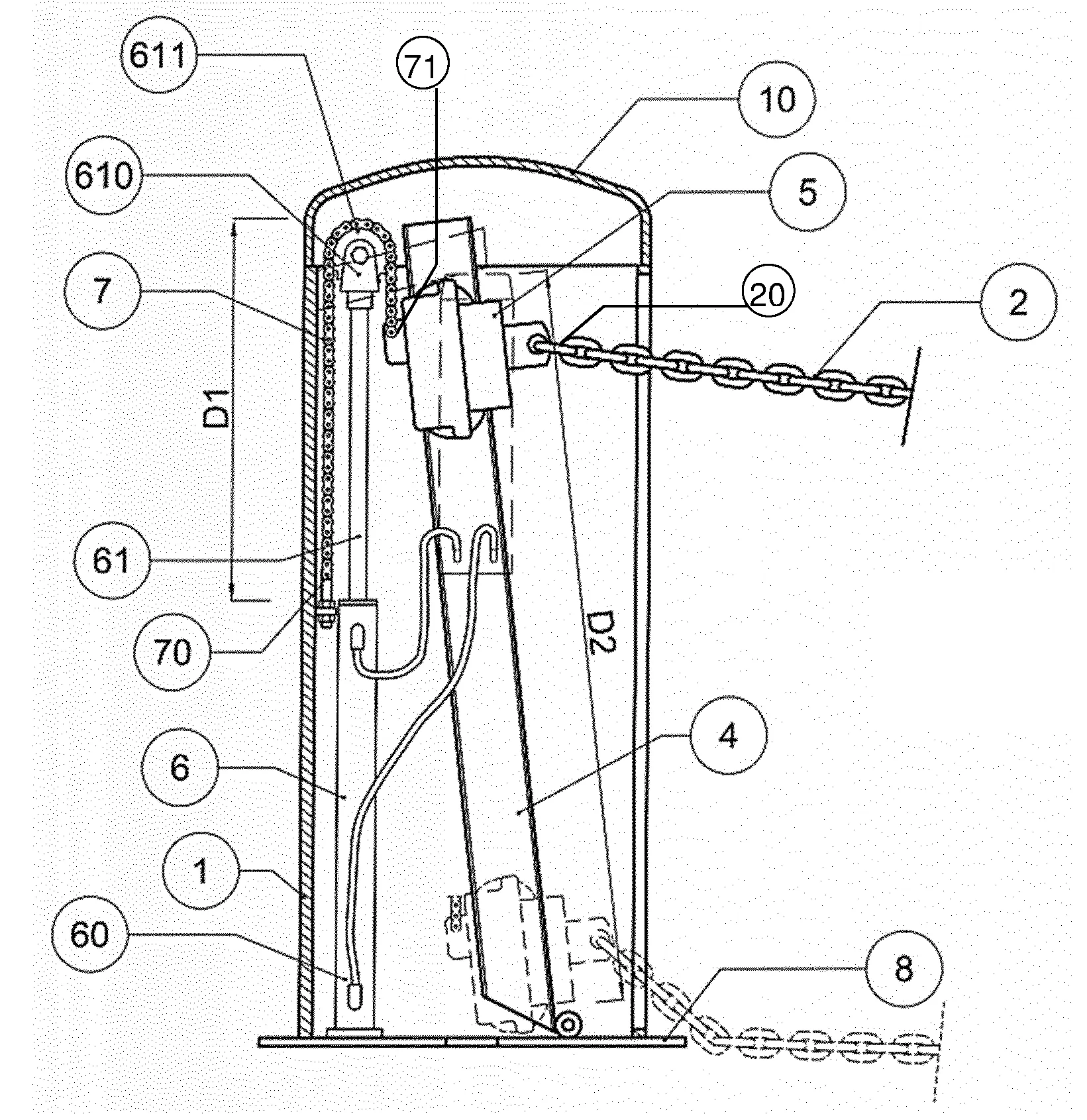 Barriere a chaine incluant des moyens d'actionnement de la chaine comprenant un chariot relie a des moyens moteurs lineaires