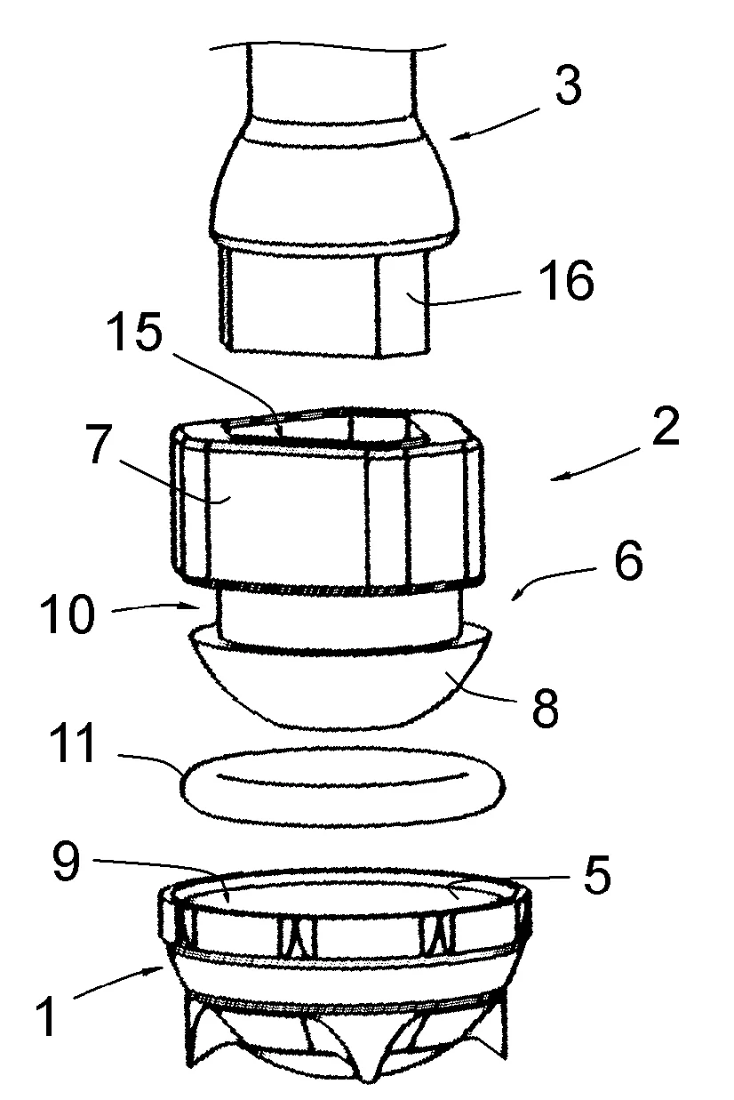 Ensemble comprenant un implant en forme de cupule de dimensions reduites et un prehenseur/impacteur de cet implant, et procede de constitution de cet ensemble