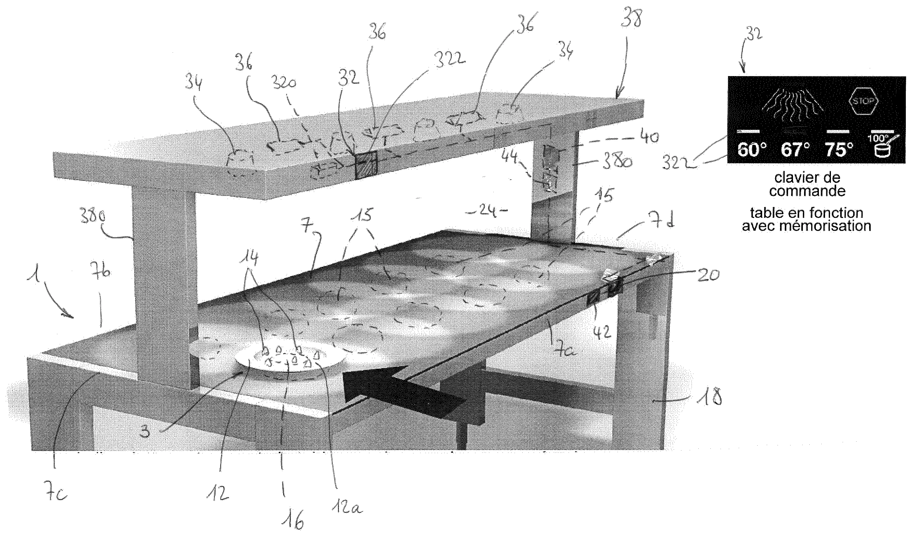Mobilier adapte a maintenir en temperature une assiette, par induction magnetique