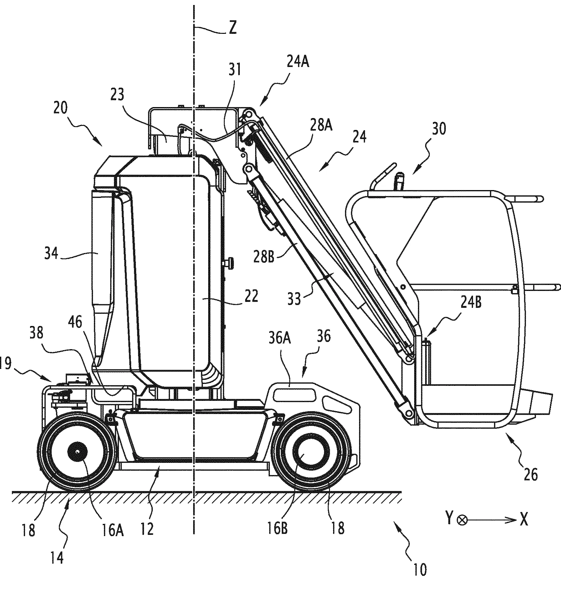 Dispositif compact de levage d'une charge securise pour son transport sur fourches